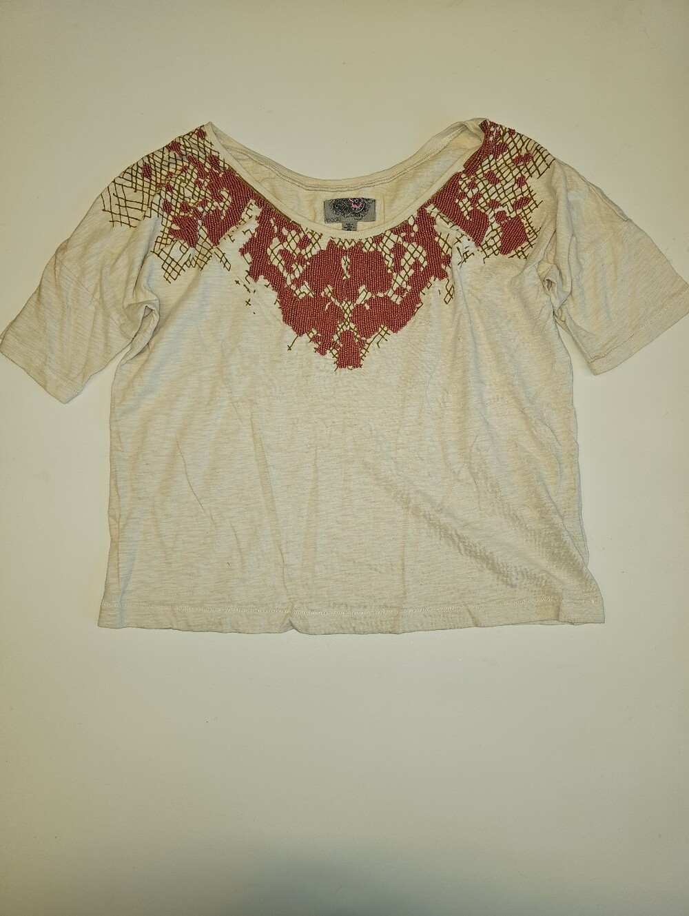 EUC | M | Ecote | Cream Coral Beaded Embroidered Boho Top